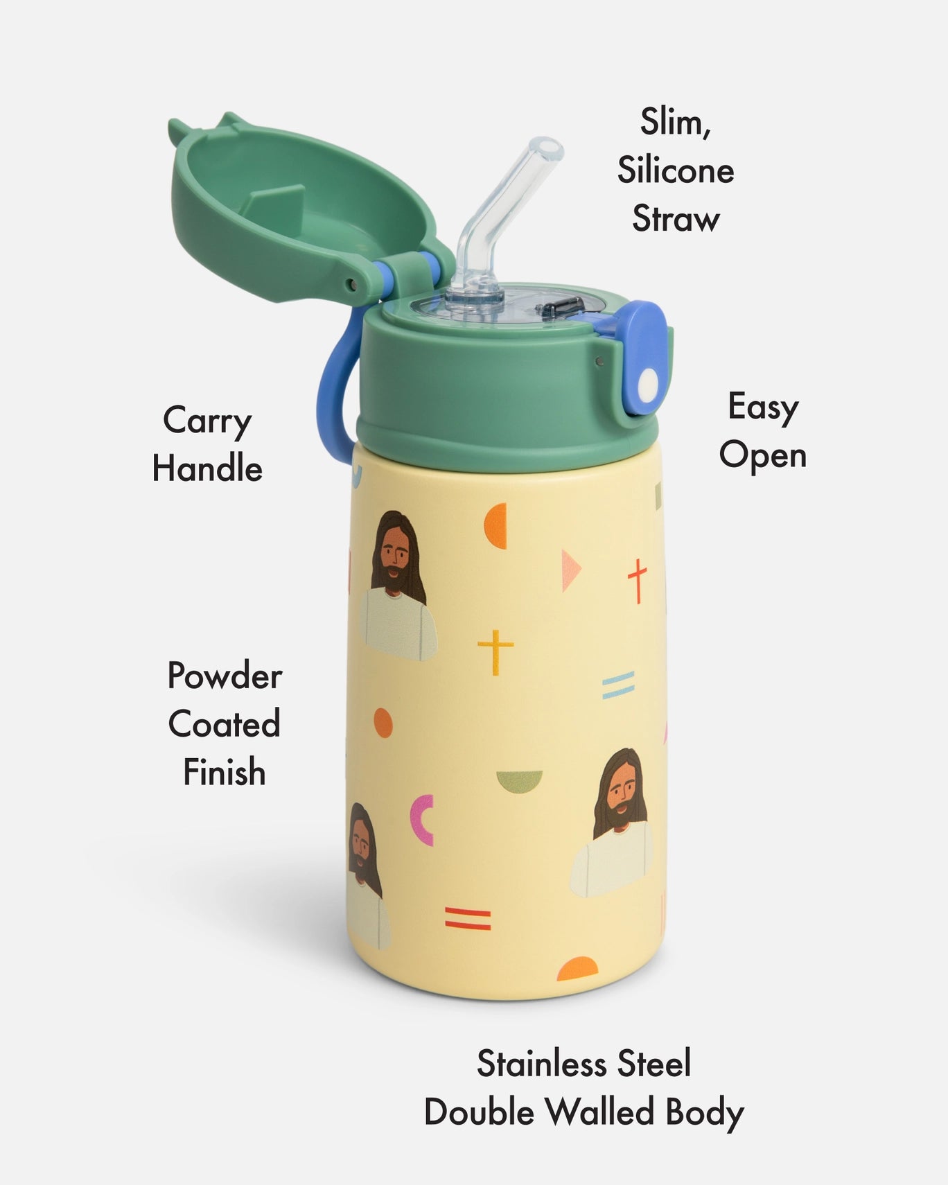 Jesus Water Bottle Green Lid