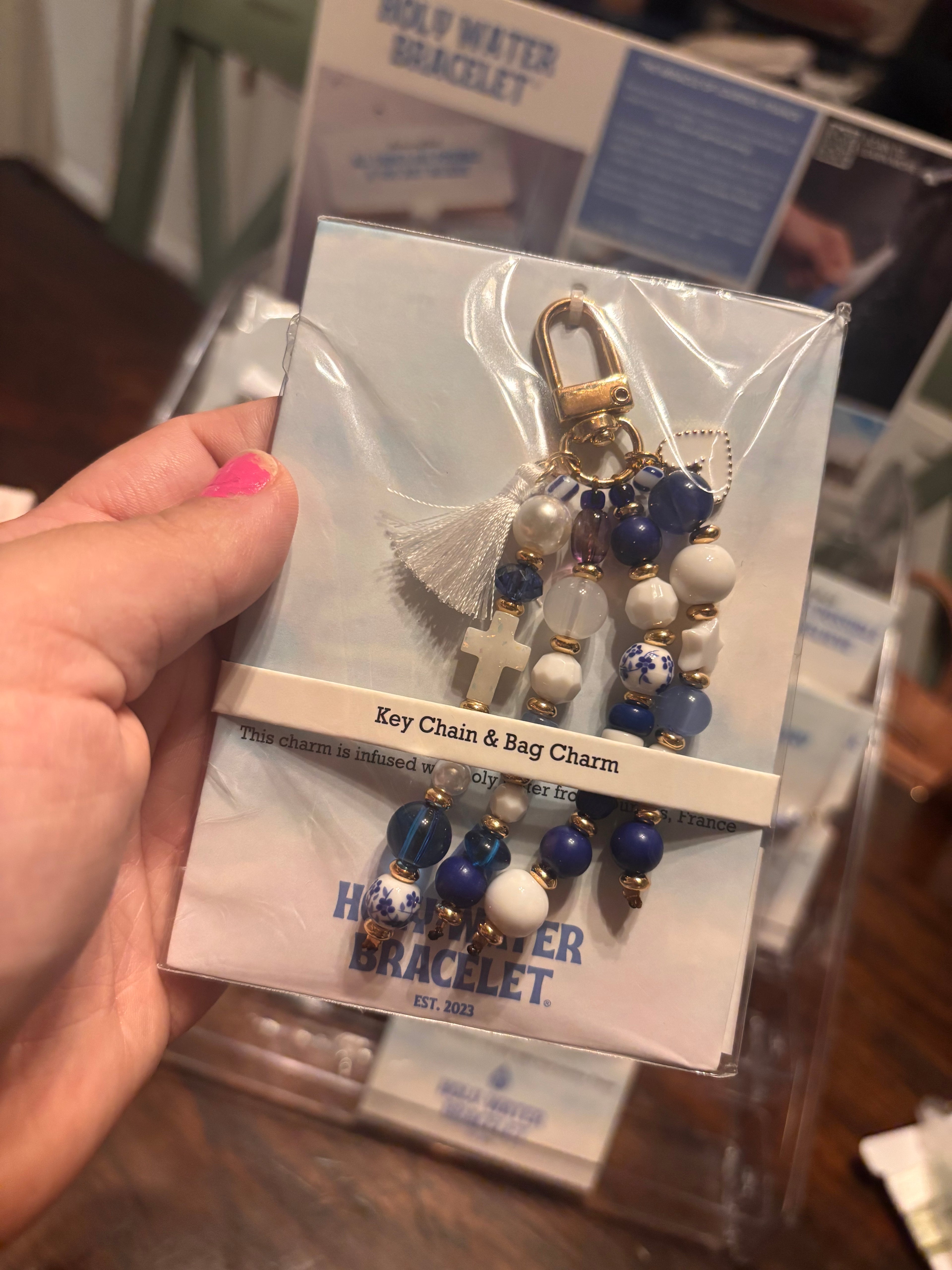 Holy water cross keychain
