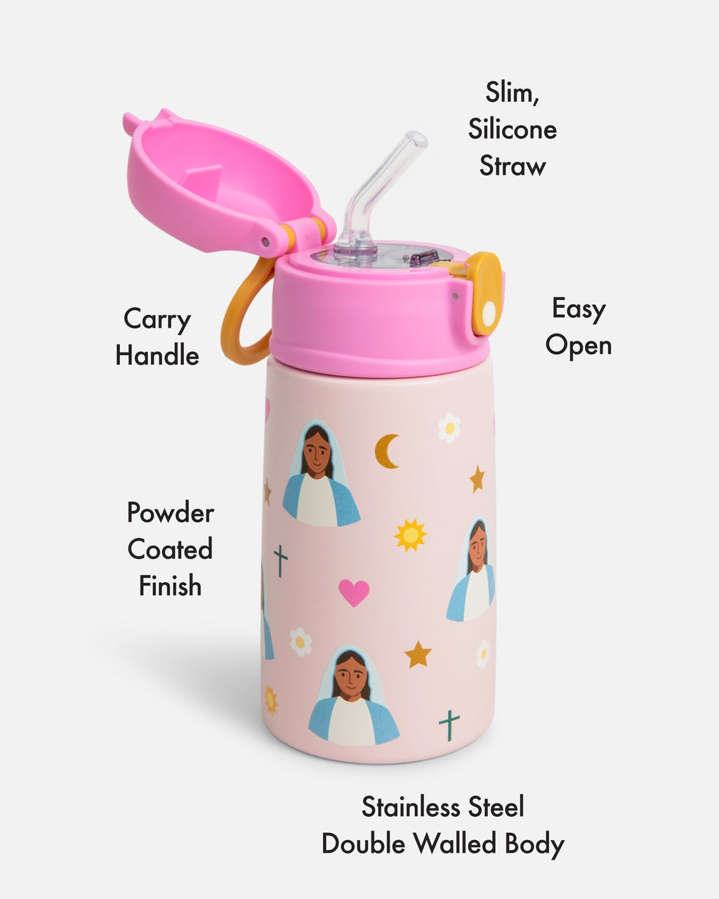 Mary Water Bottle Pink Lid
