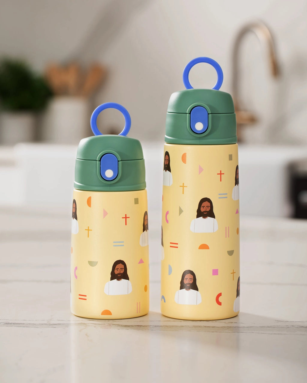 Jesus Water Bottle Green Lid