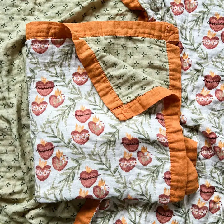Holy Family Hearts Double Sided Muslin Blanket