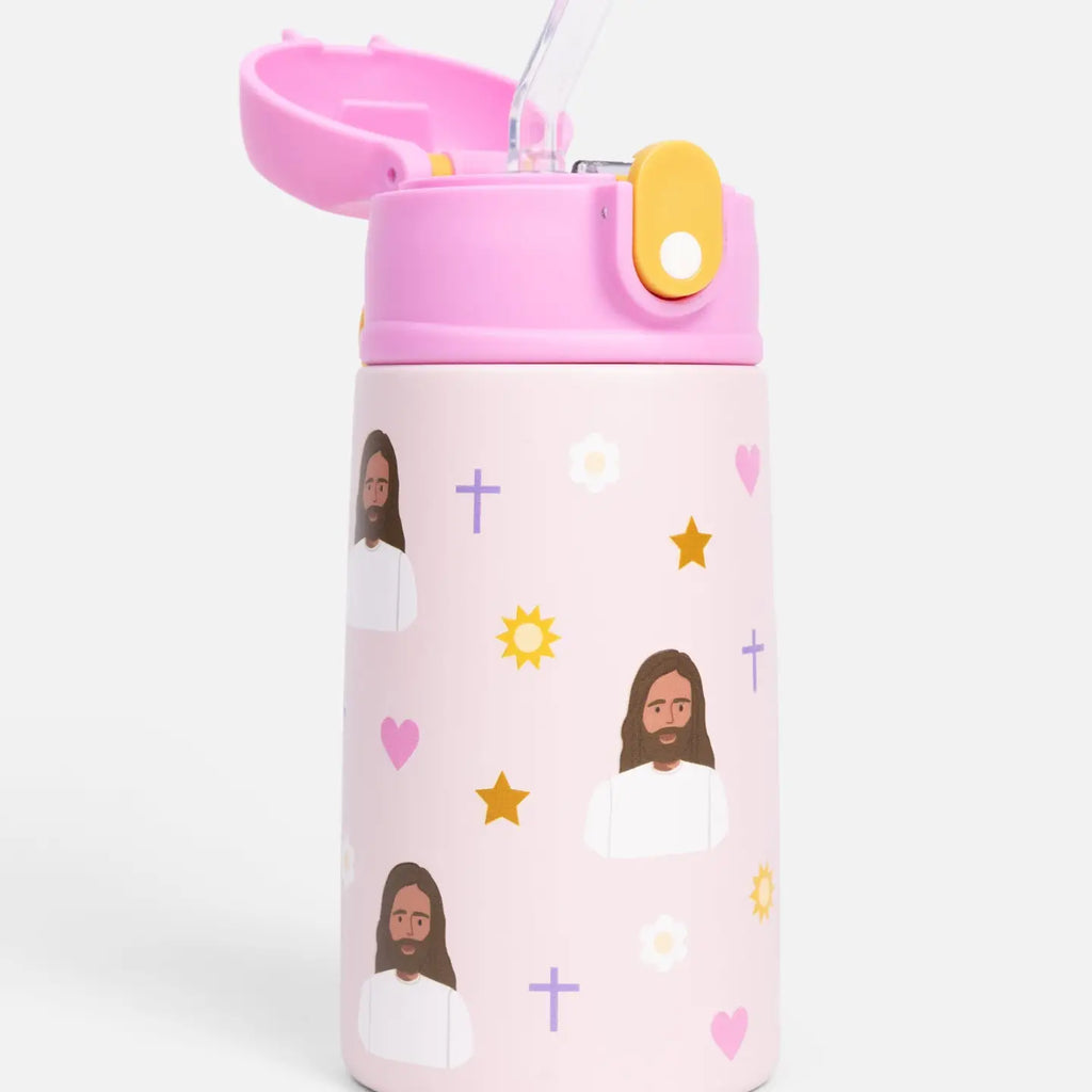 Jesus water bottle w/ purple crosses